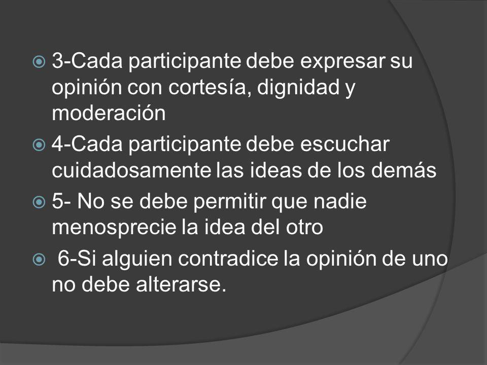 3-Cada participante debe expresar su opinión con cortesía, dignidad y moderación
