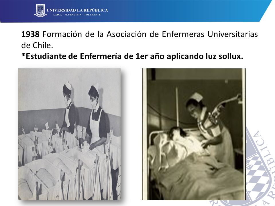 1938 Formación de la Asociación de Enfermeras Universitarias de Chile.