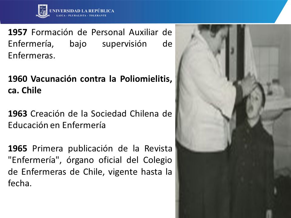 1957 Formación de Personal Auxiliar de Enfermería, bajo supervisión de Enfermeras.