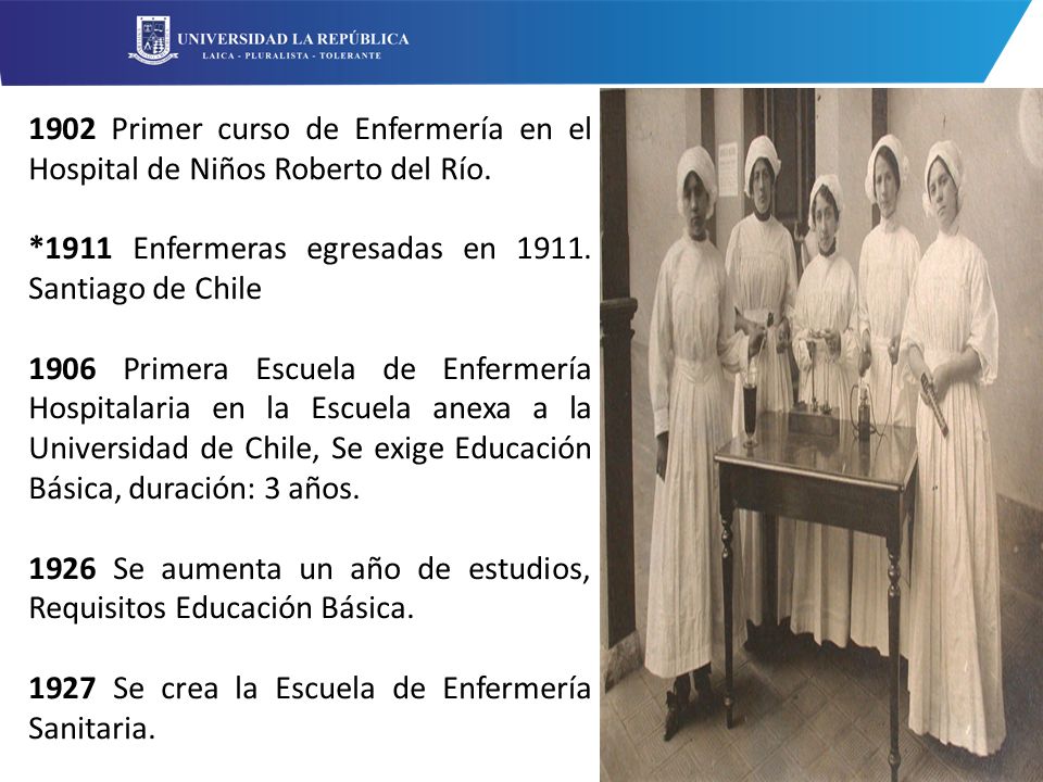 1902 Primer curso de Enfermería en el Hospital de Niños Roberto del Río.