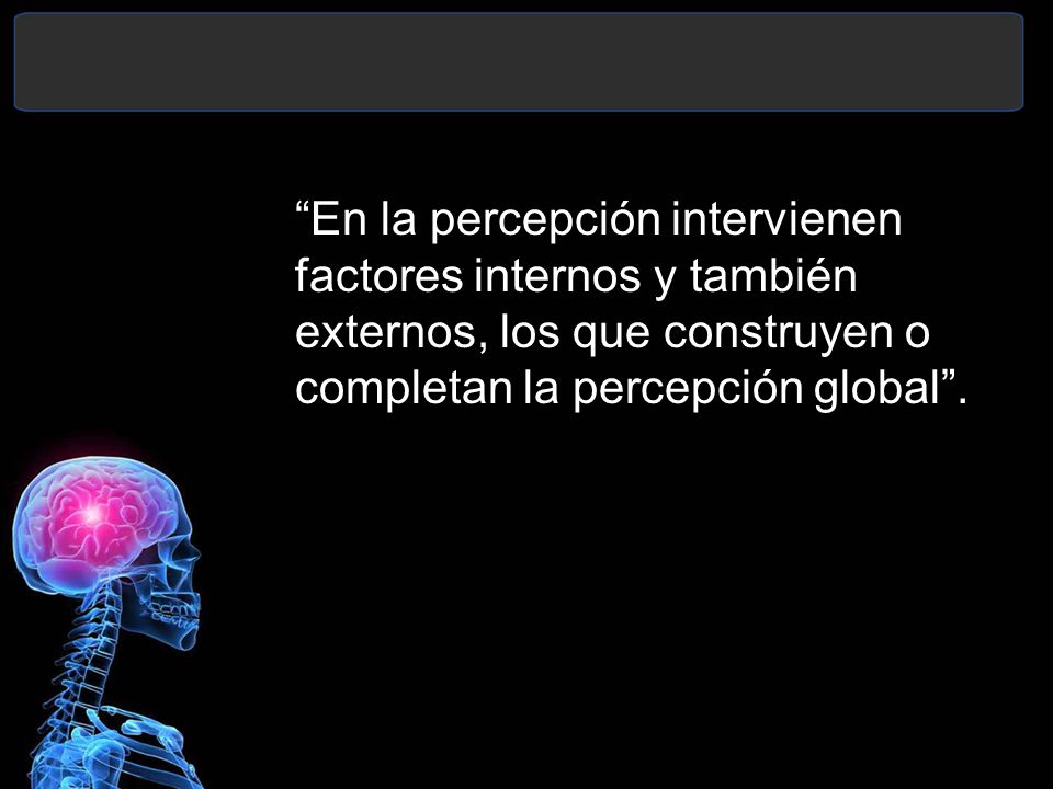 En la percepción intervienen factores internos y también externos, los que construyen o completan la percepción global .