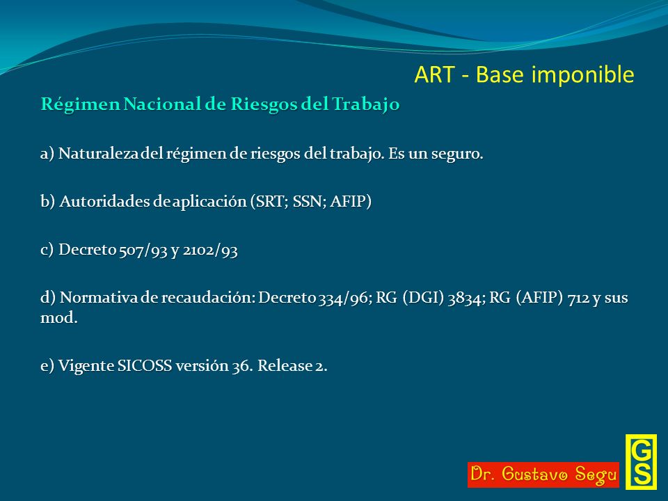 ART - Base imponible Régimen Nacional de Riesgos del Trabajo