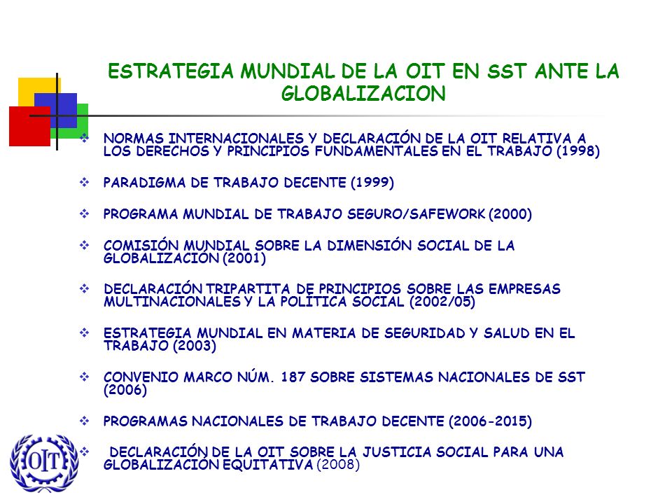 ESTRATEGIA MUNDIAL DE LA OIT EN SST ANTE LA GLOBALIZACION