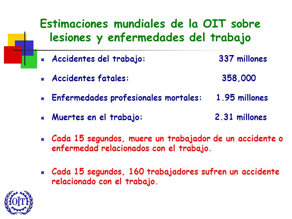 Estimaciones mundiales de la OIT sobre lesiones y enfermedades del trabajo