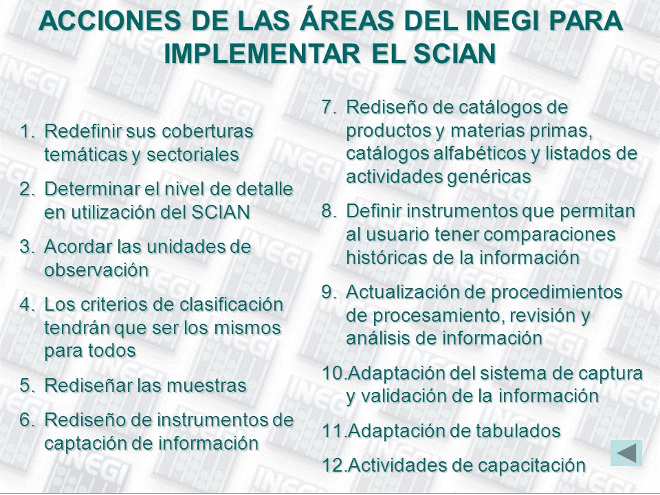 ACCIONES DE LAS ÁREAS DEL INEGI PARA IMPLEMENTAR EL SCIAN