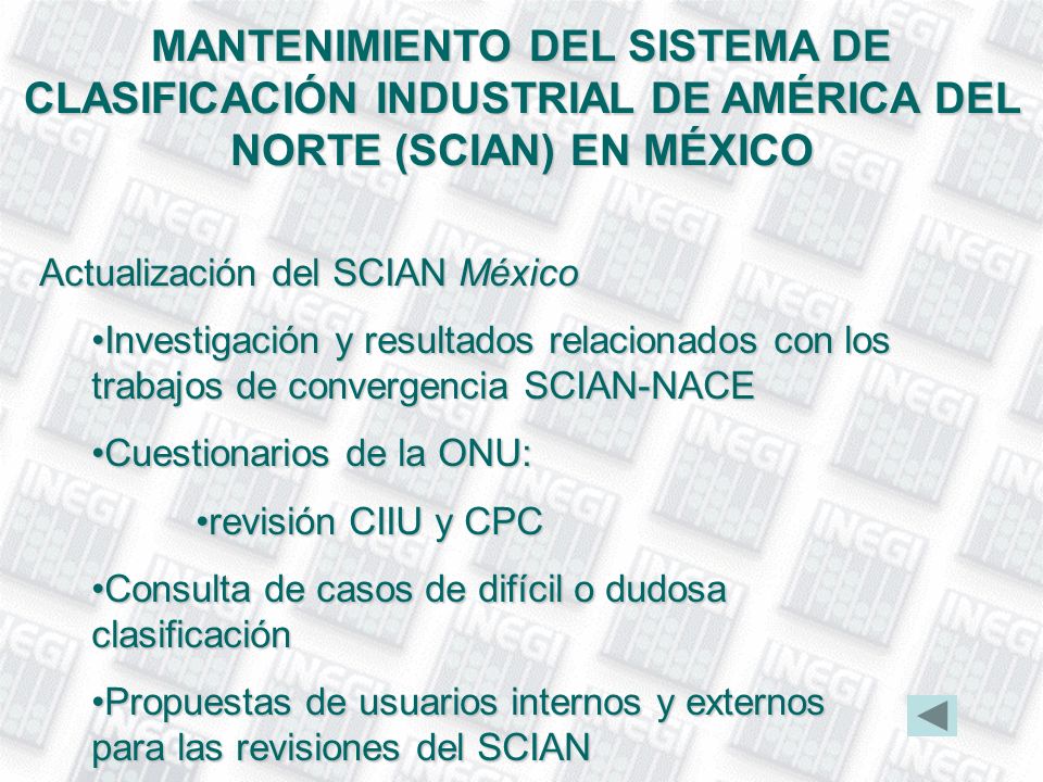 MANTENIMIENTO DEL SISTEMA DE CLASIFICACIÓN INDUSTRIAL DE AMÉRICA DEL NORTE (SCIAN) EN MÉXICO