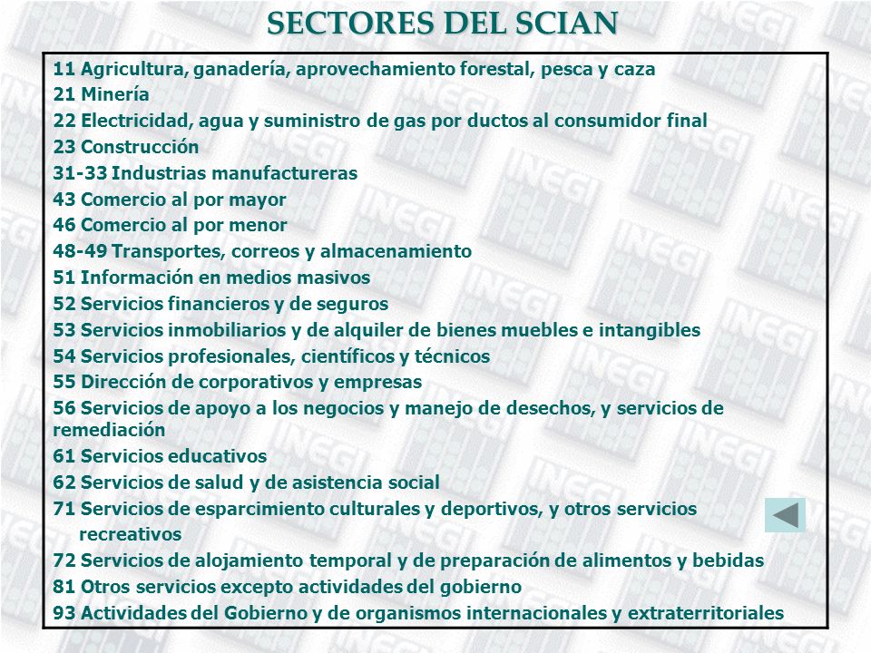 SECTORES DEL SCIAN 11 Agricultura, ganadería, aprovechamiento forestal, pesca y caza. 21 Minería.