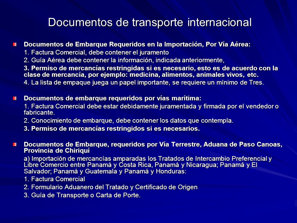 Documentos de transporte internacional