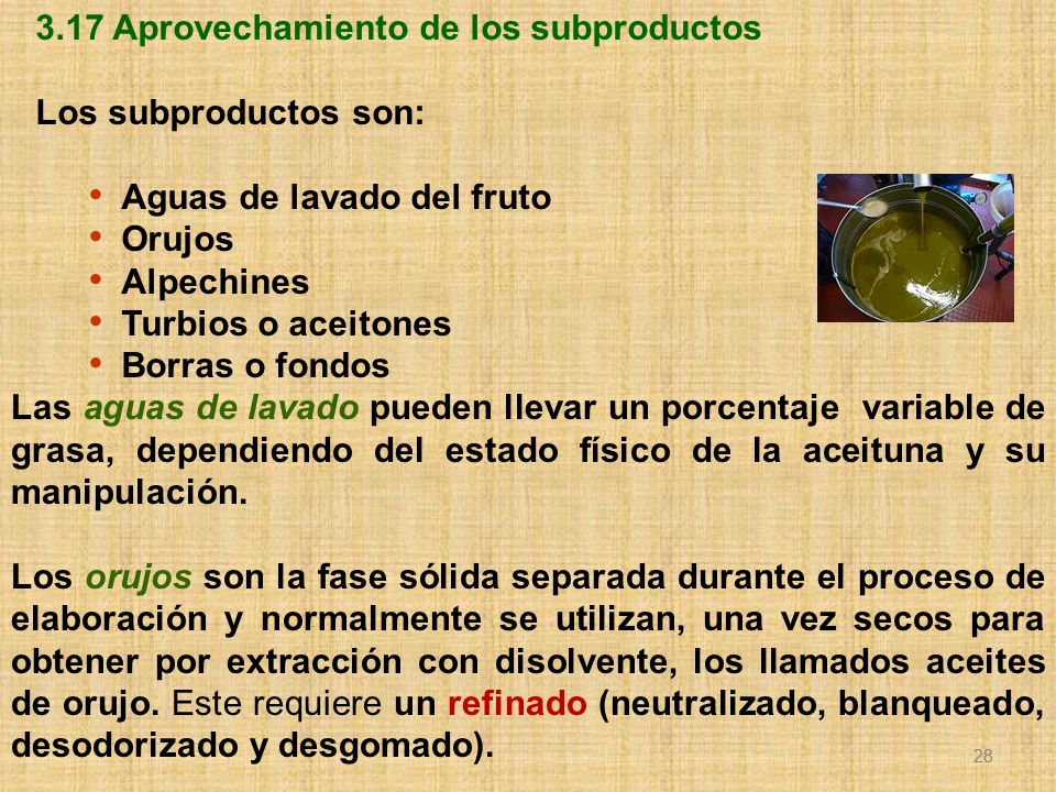 3.17 Aprovechamiento de los subproductos Los subproductos son: