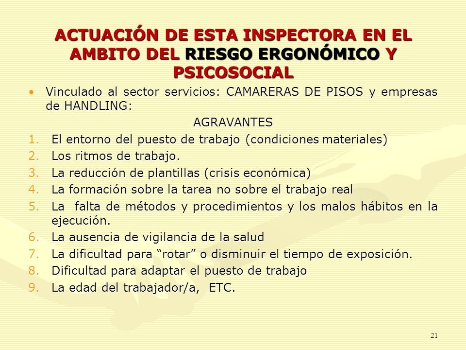 ACTUACIÓN DE ESTA INSPECTORA EN EL AMBITO DEL RIESGO ERGONÓMICO Y PSICOSOCIAL