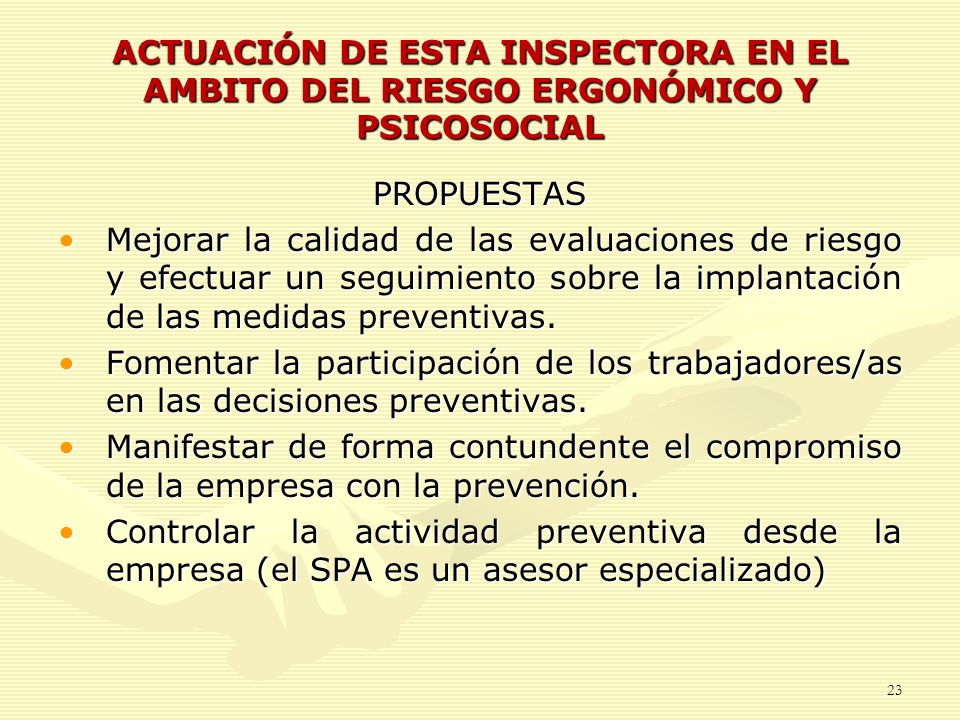 ACTUACIÓN DE ESTA INSPECTORA EN EL AMBITO DEL RIESGO ERGONÓMICO Y PSICOSOCIAL