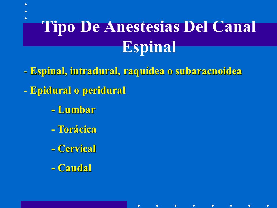 Tipo De Anestesias Del Canal Espinal