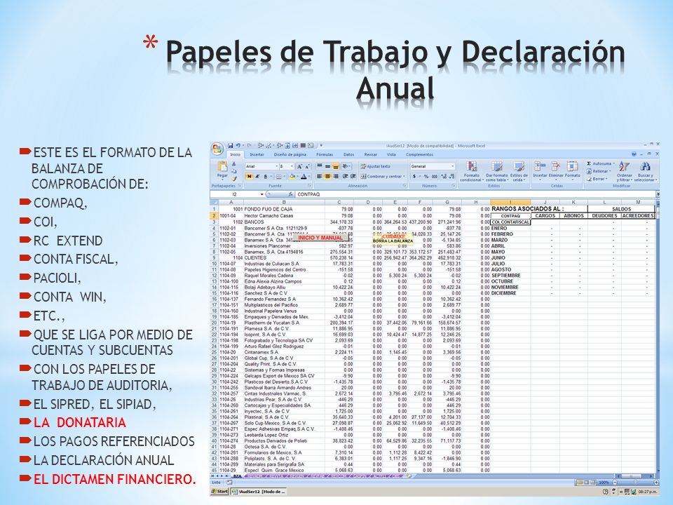 Papeles de Trabajo y Declaración Anual