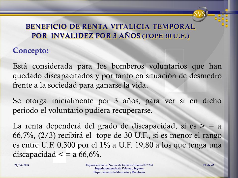 BENEFICIO DE RENTA VITALICIA TEMPORAL POR INVALIDEZ POR 3 AÑOS (TOPE 30 U.F.)