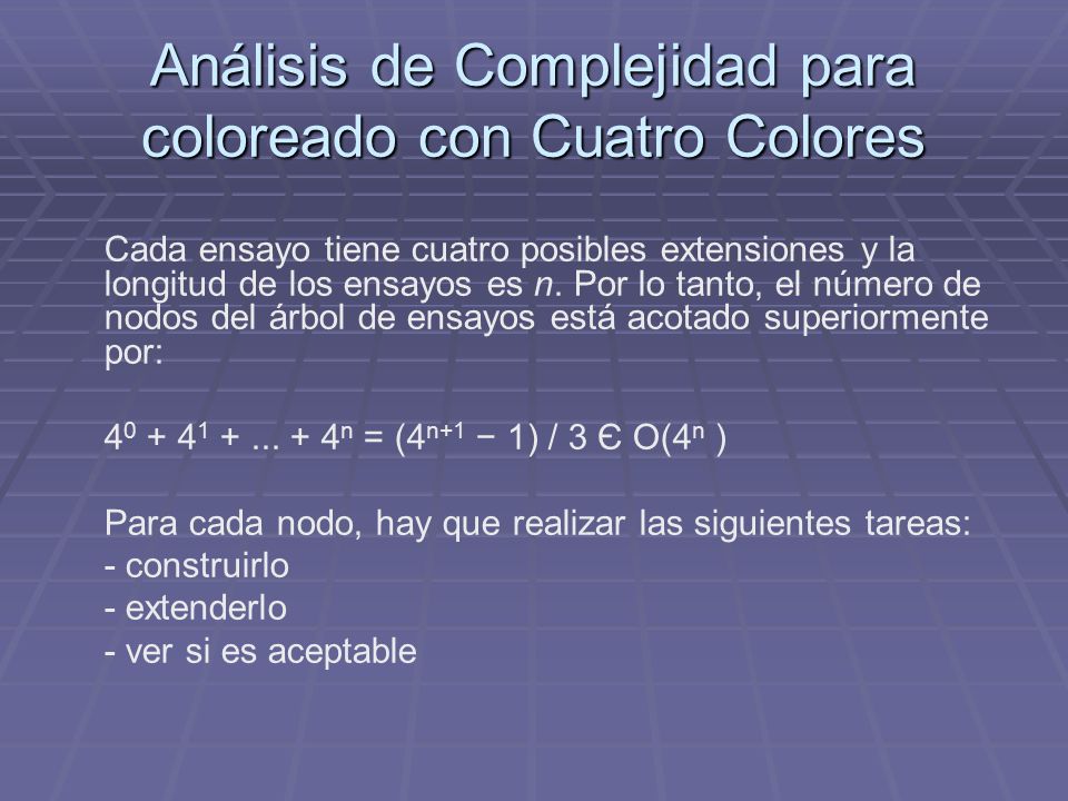 Análisis de Complejidad para coloreado con Cuatro Colores