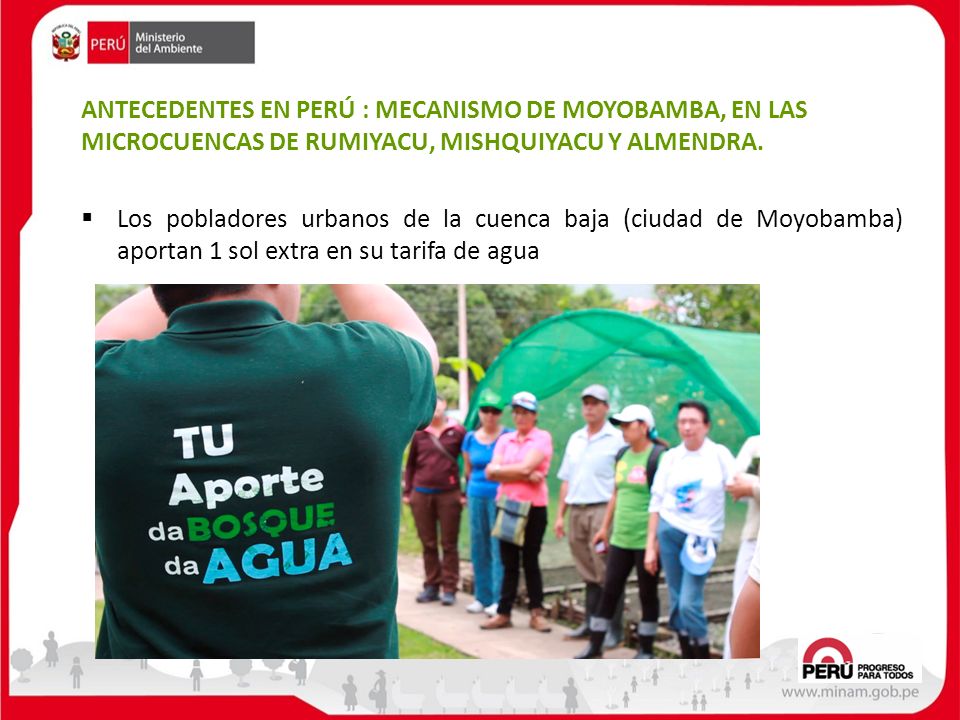 ANTECEDENTES EN PERÚ : MECANISMO DE MOYOBAMBA, EN LAS MICROCUENCAS DE RUMIYACU, MISHQUIYACU Y ALMENDRA.