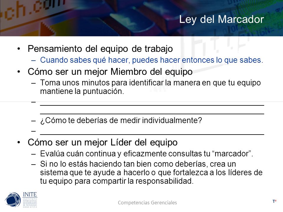 Ley del Marcador Pensamiento del equipo de trabajo