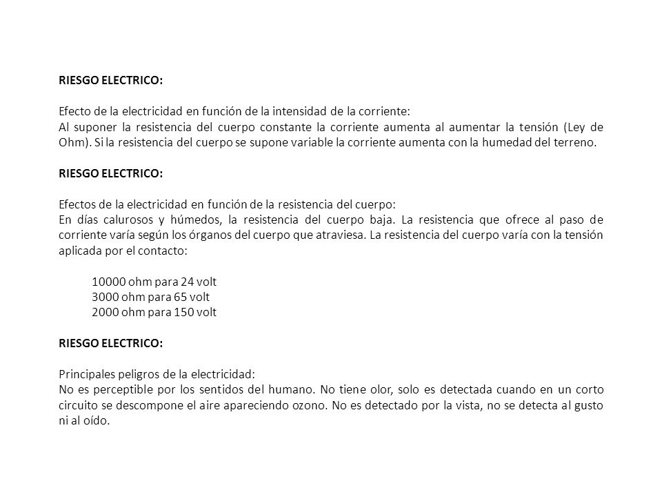 RIESGO ELECTRICO: Efecto de la electricidad en función de la intensidad de la corriente: