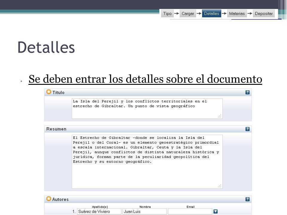 Detalles Se deben entrar los detalles sobre el documento 5252