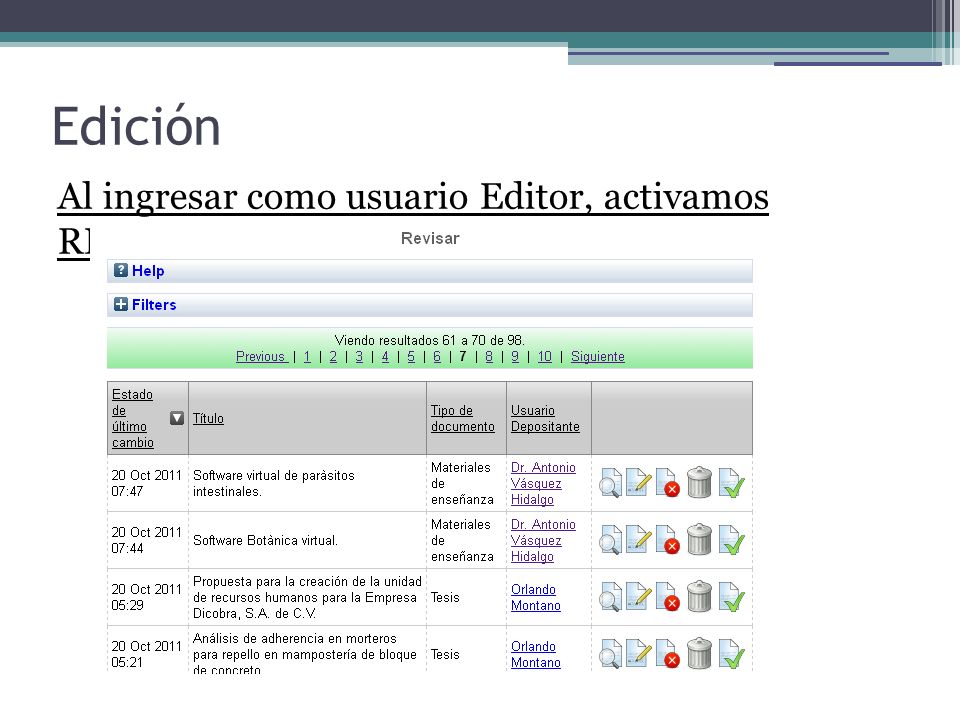 Edición Al ingresar como usuario Editor, activamos REVISAR 5757