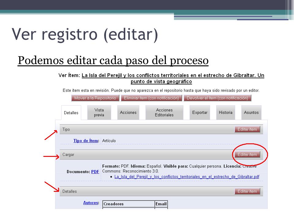 Ver registro (editar) Podemos editar cada paso del proceso 5959