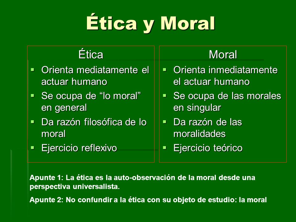 Ética y Moral Ética Moral Orienta mediatamente el actuar humano