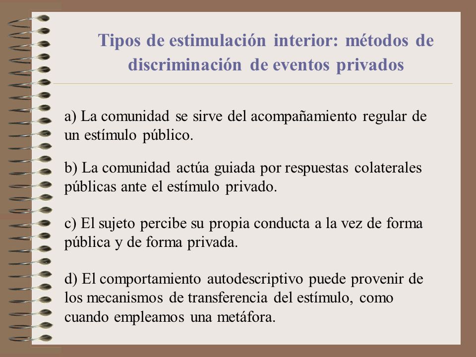 Tipos de estimulación interior: métodos de discriminación de eventos privados