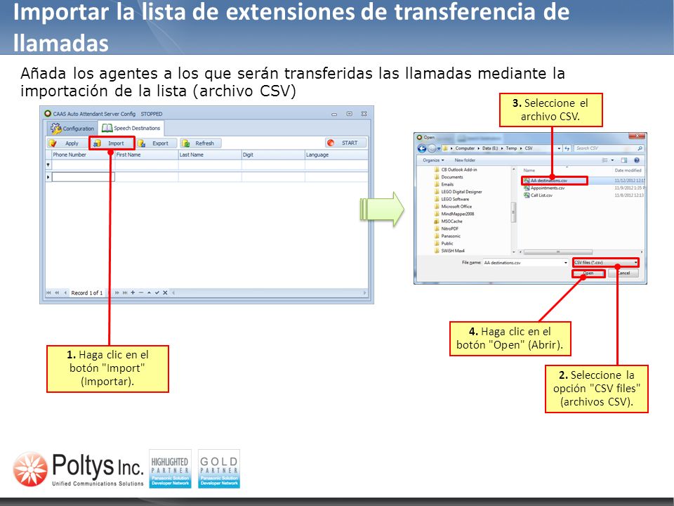 Importar la lista de extensiones de transferencia de llamadas