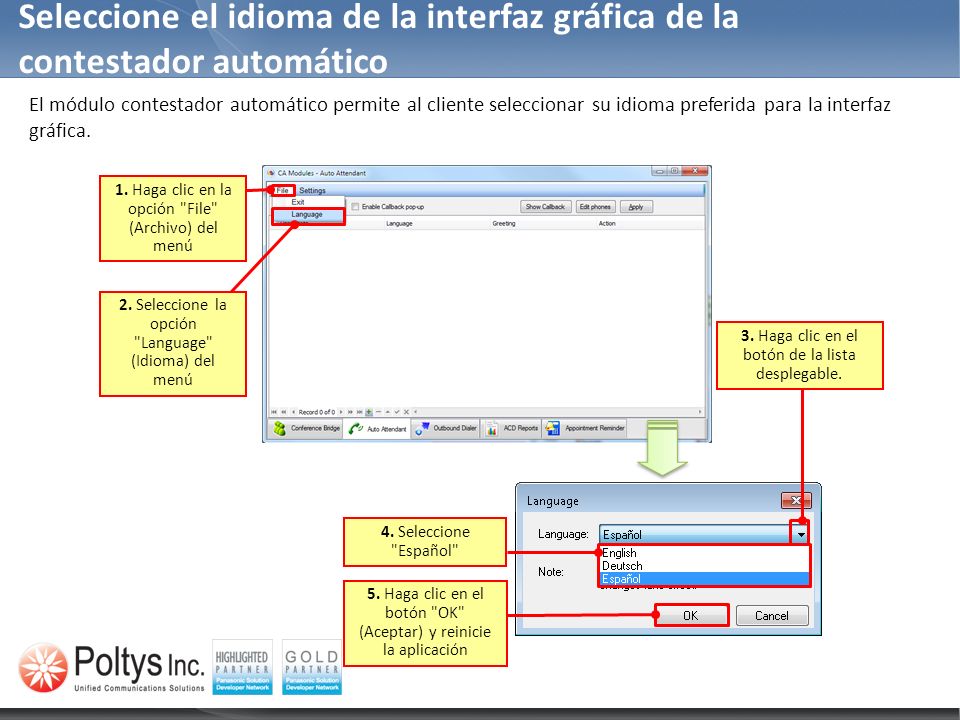 Seleccione el idioma de la interfaz gráfica de la contestador automático