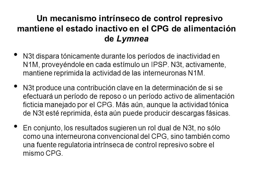 Un mecanismo intrínseco de control represivo mantiene el estado inactivo en el CPG de alimentación de Lymnea