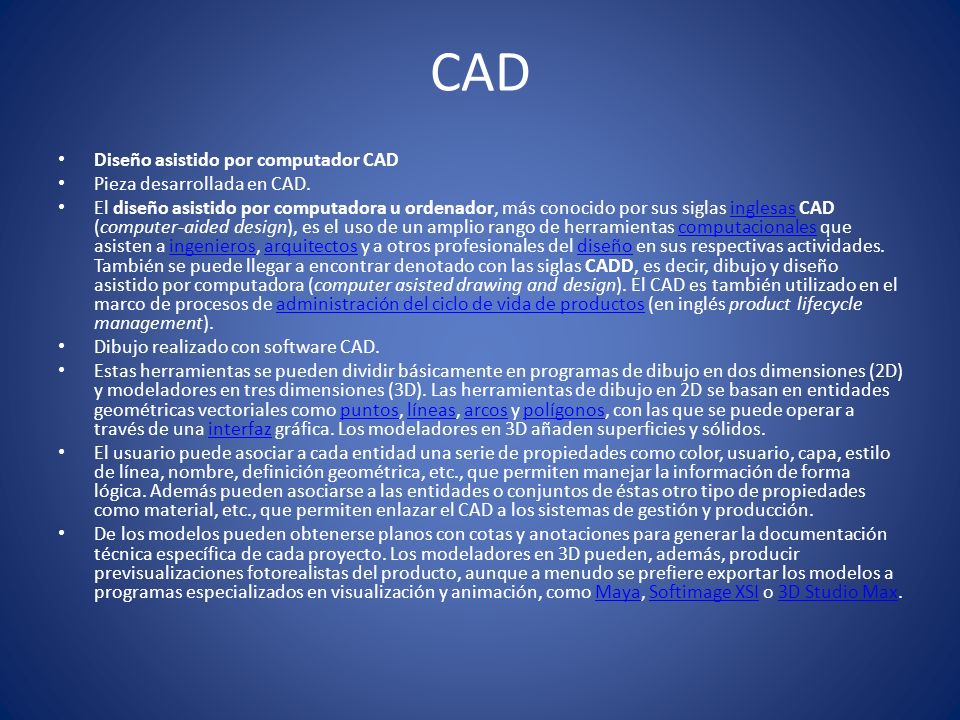 CAD Diseño asistido por computador CAD Pieza desarrollada en CAD.