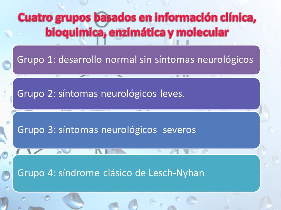 Cuatro grupos basados en información clínica, bioquimica, enzimática y molecular