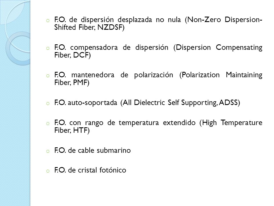 F.O. de dispersión desplazada no nula (Non-Zero Dispersion- Shifted Fiber, NZDSF)