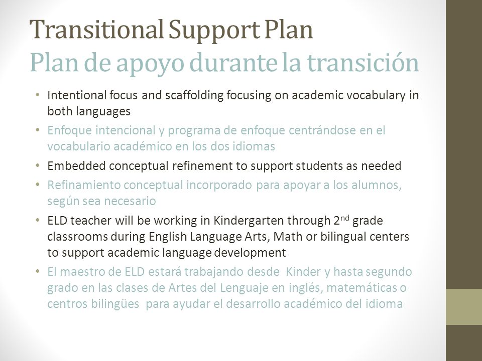 Transitional Support Plan Plan de apoyo durante la transición