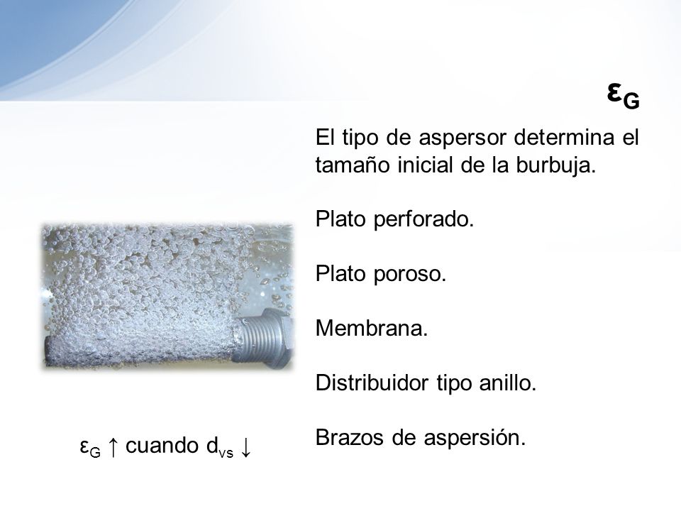 εG El tipo de aspersor determina el tamaño inicial de la burbuja.