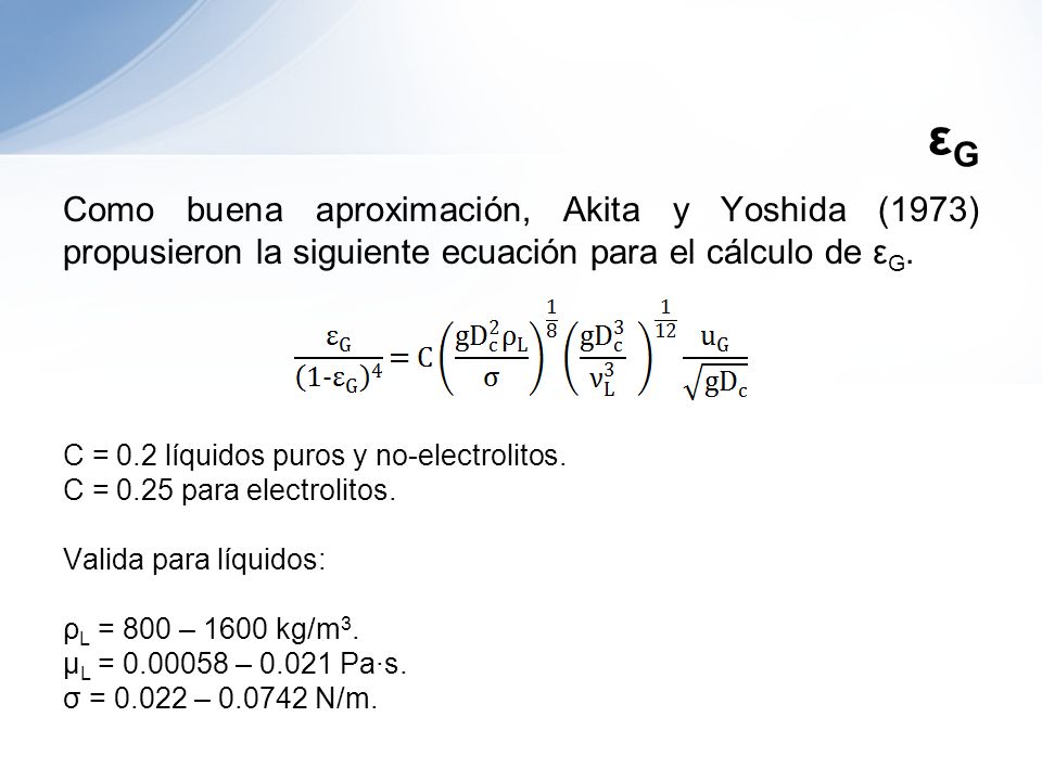 εG Como buena aproximación, Akita y Yoshida (1973) propusieron la siguiente ecuación para el cálculo de εG.