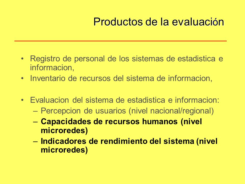 Productos de la evaluación