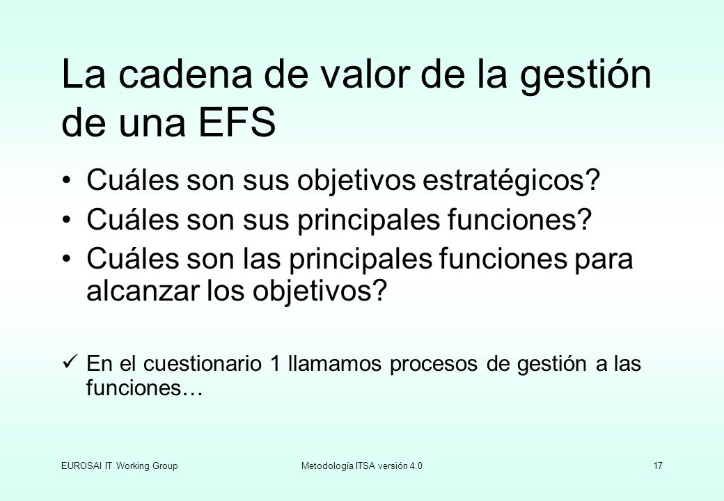 La cadena de valor de la gestión de una EFS