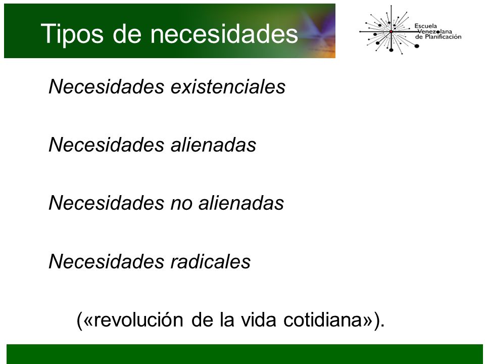 Tipos de necesidades Necesidades existenciales Necesidades alienadas