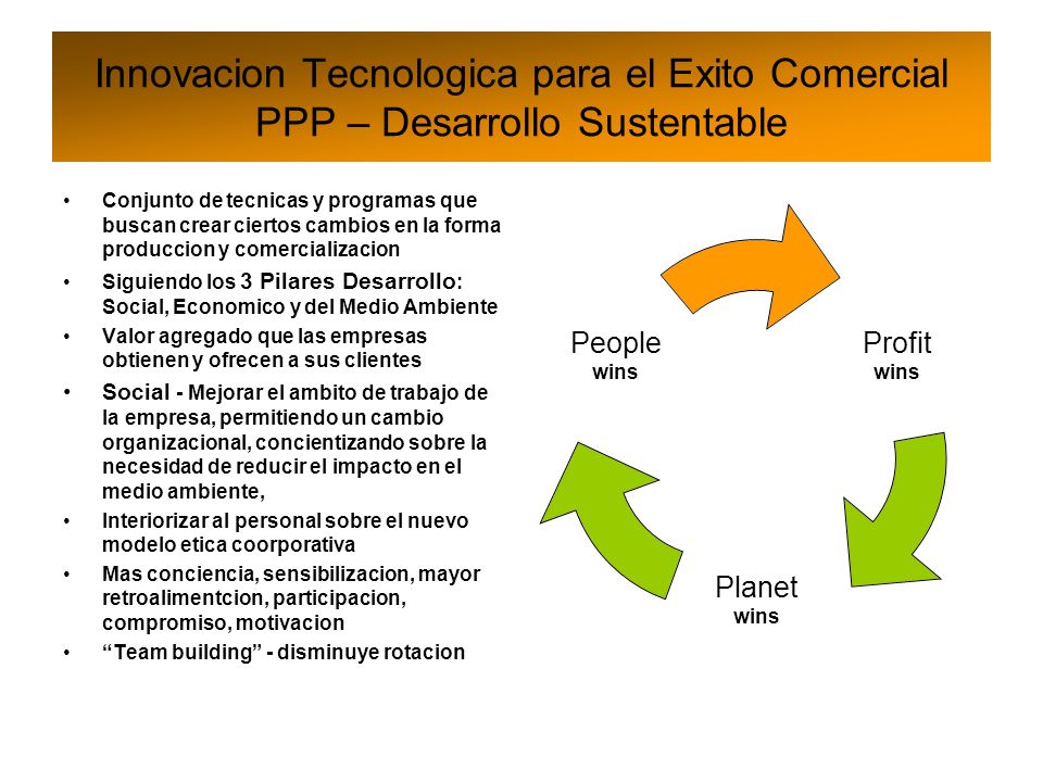 Innovacion Tecnologica para el Exito Comercial PPP – Desarrollo Sustentable