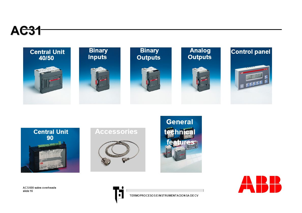 AC31 General technical features Accessories Central Unit 40/50 Binary