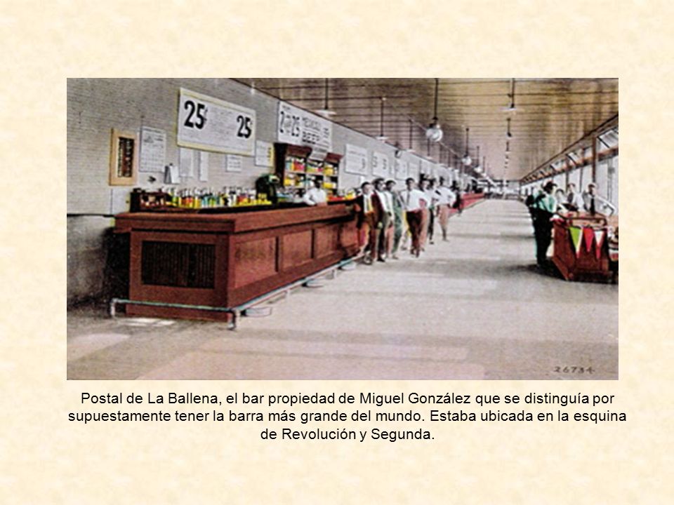 Postal de La Ballena, el bar propiedad de Miguel González que se distinguía por supuestamente tener la barra más grande del mundo.