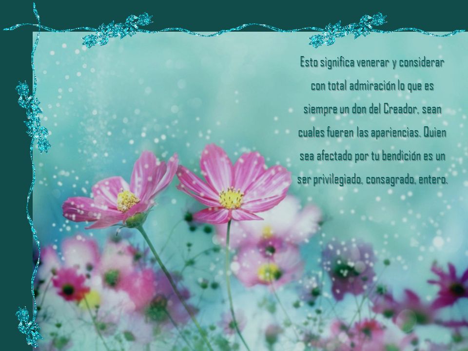 Esto significa venerar y considerar con total admiración lo que es siempre un don del Creador, sean cuales fueren las apariencias.