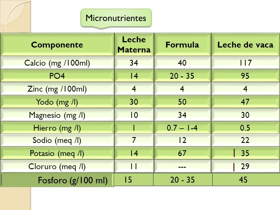 Micronutrientes Leche de vaca Formula Leche Materna Componente 95