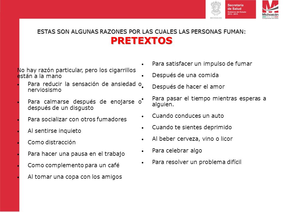 ESTAS SON ALGUNAS RAZONES POR LAS CUALES LAS PERSONAS FUMAN: PRETEXTOS