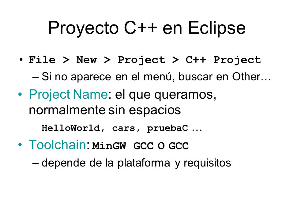 Proyecto C++ en Eclipse