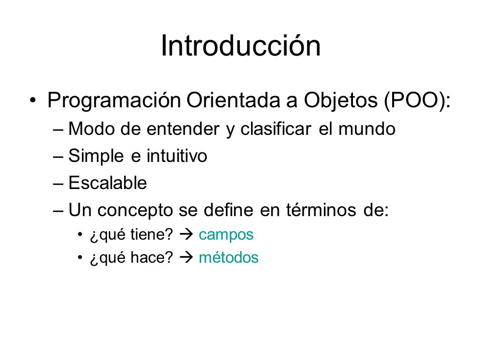 Introducción Programación Orientada a Objetos (POO):