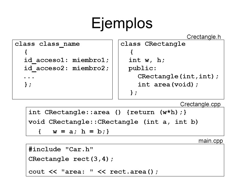 Ejemplos class class_name { id_acceso1: miembro1;