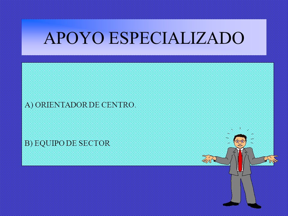 APOYO ESPECIALIZADO A) ORIENTADOR DE CENTRO. B) EQUIPO DE SECTOR