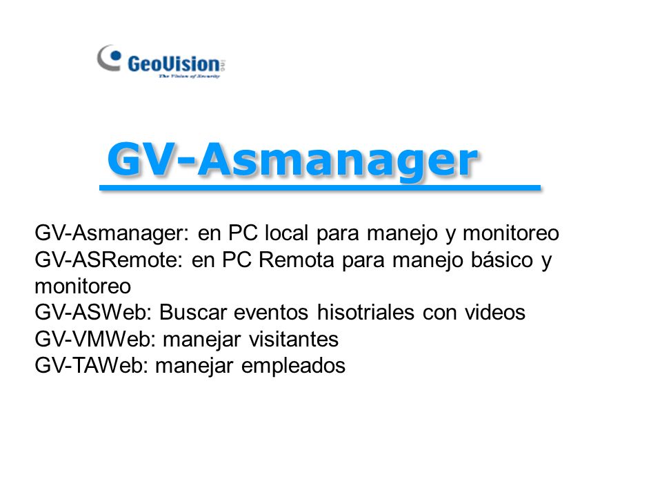 GV-Asmanager GV-Asmanager: en PC local para manejo y monitoreo